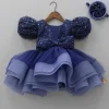 Online Sequined Ruffled Blue Dress With Bows And Matching Swirled Bow Headband Dresses & Sets | Dresses