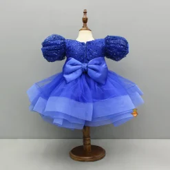 Clearance Sequined Ruffled Blue Dress With Bows And Matching Swirled Bow Hairclip Dresses & Sets | Dresses