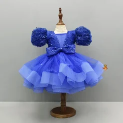 Clearance Sequined Ruffled Blue Dress With Bows And Matching Swirled Bow Hairclip Dresses & Sets | Dresses