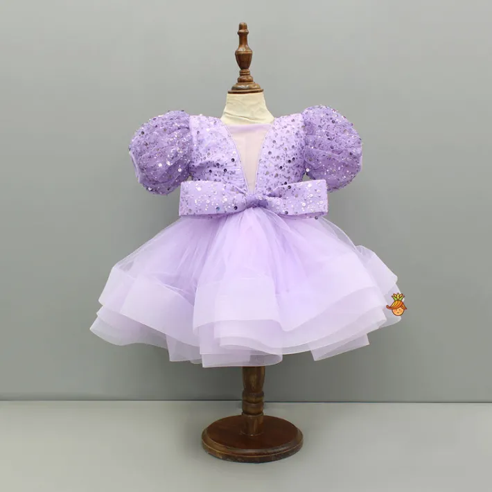 Hot Sequined Ruffled Lavender Dress With Bows And Matching Swirled Bow Hairclip Dresses & Sets | Dresses