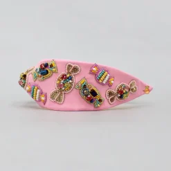 Online Sequins and Beaded Candy Worked Pink Hairband Hair Accessories | Hair Bands