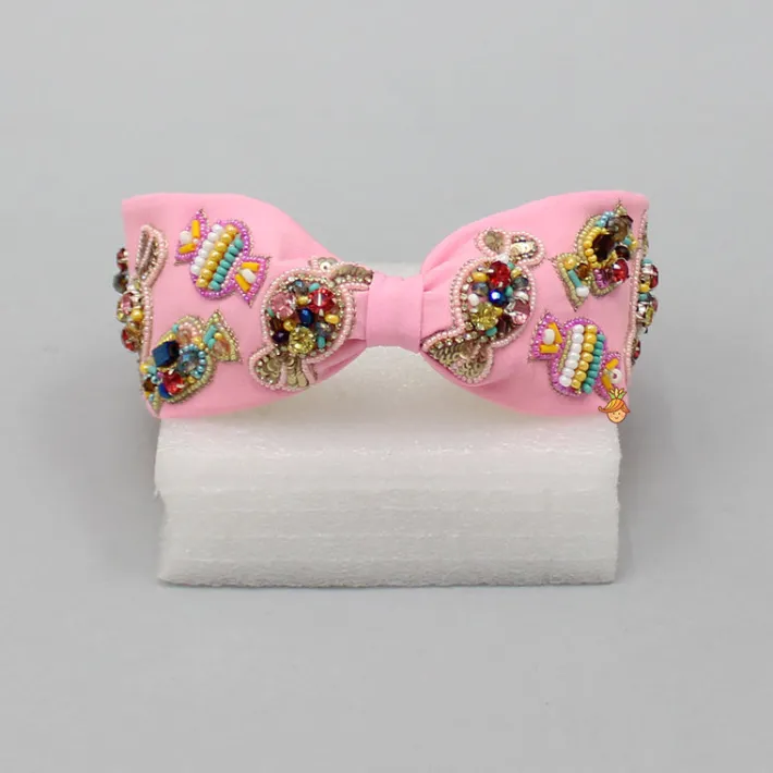Online Sequins and Beaded Candy Worked Pink Hairband Hair Accessories | Hair Bands