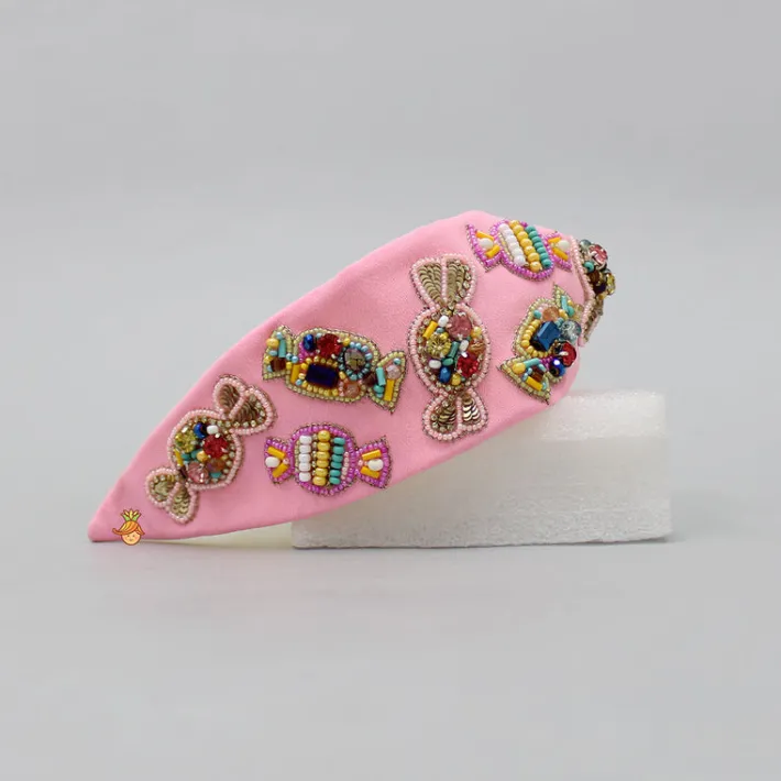 Online Sequins and Beaded Candy Worked Pink Hairband Hair Accessories | Hair Bands