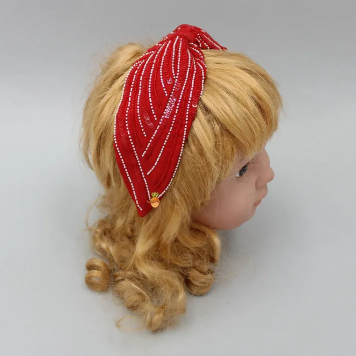 Hot Sequins And Cut Dana Embroidered Elegant Red Hair Band Hair Accessories | Hair Bands