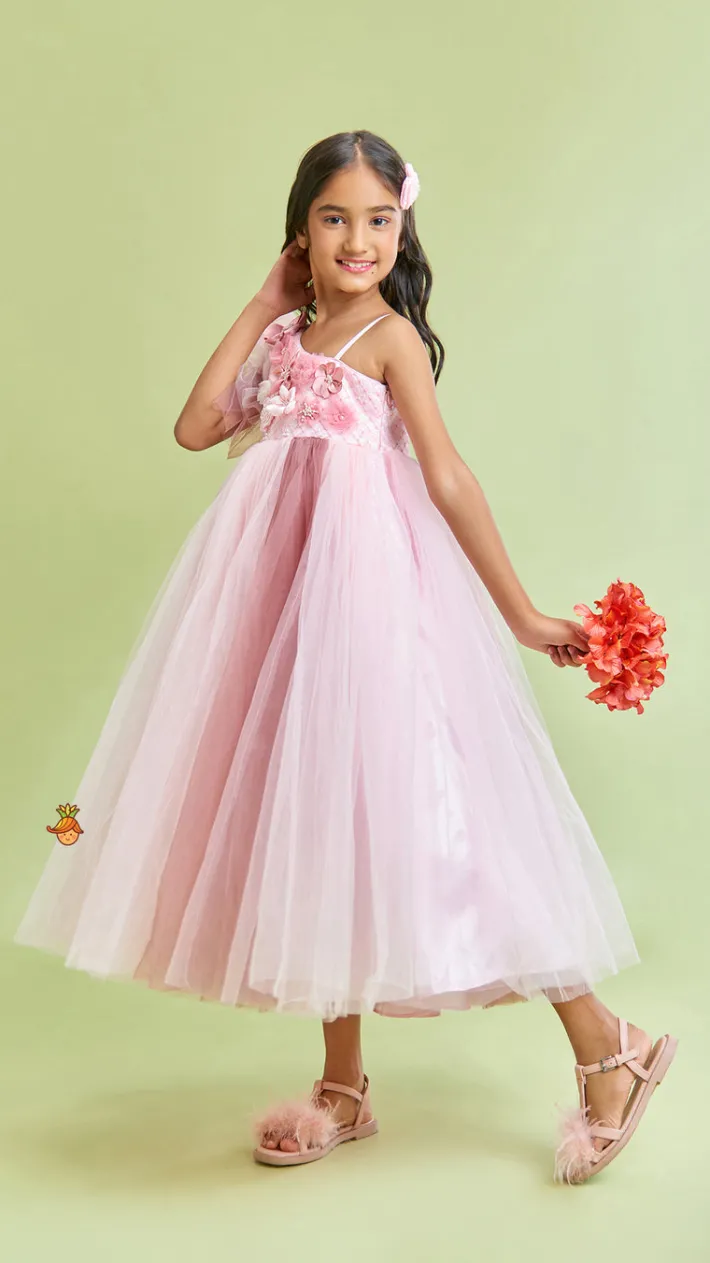 Hot Sequins and Flowers Embellished One Shoulder Colour Blocked Gown Dresses & Sets | Gowns