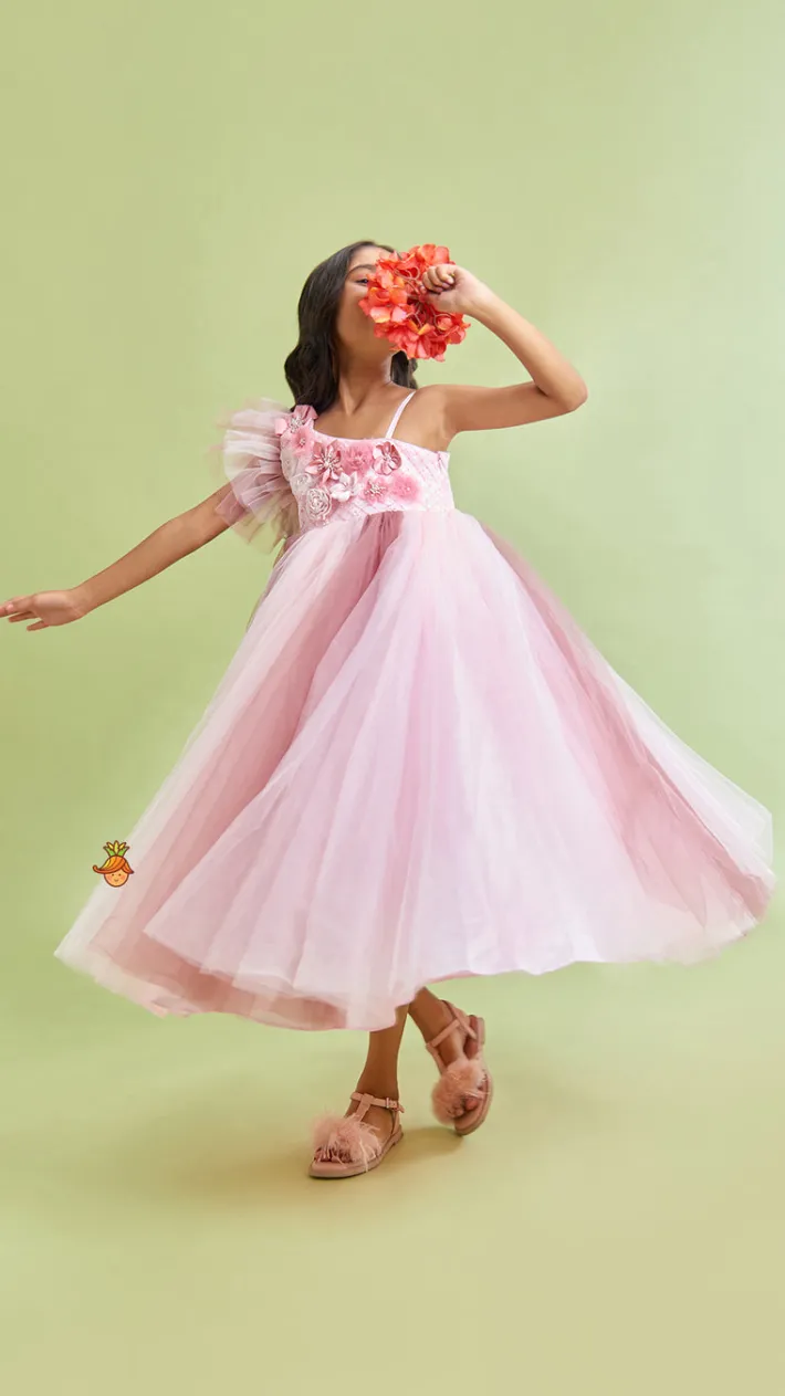Hot Sequins and Flowers Embellished One Shoulder Colour Blocked Gown Dresses & Sets | Gowns