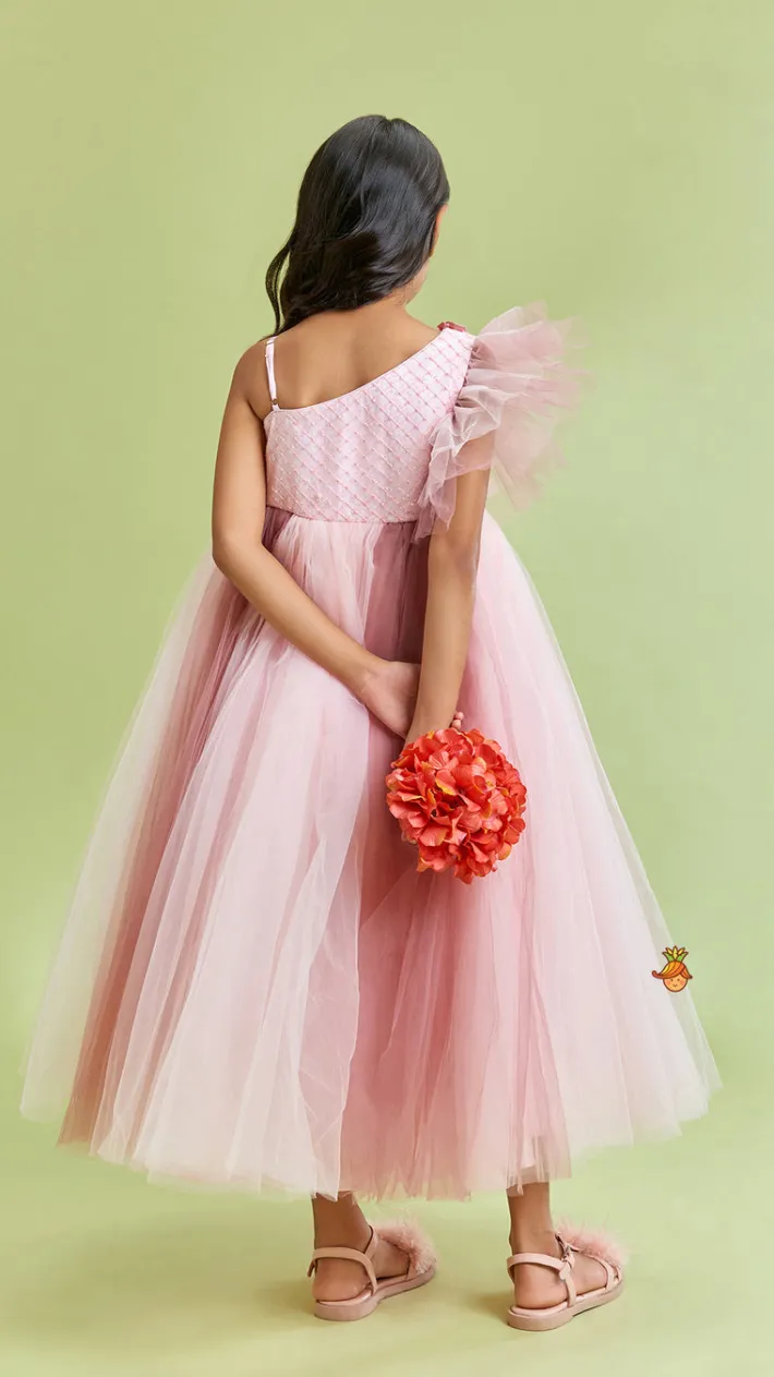 Hot Sequins and Flowers Embellished One Shoulder Colour Blocked Gown Dresses & Sets | Gowns