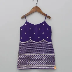 Sale Sequins And Thread Embroidered Purple Strappy Kurti With Palazzo And Net Dupatta Ethnic Wear | Palazzos & Shararas