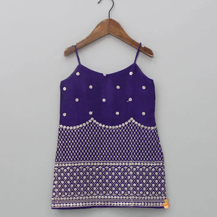 Sale Sequins And Thread Embroidered Purple Strappy Kurti With Palazzo And Net Dupatta Ethnic Wear | Palazzos & Shararas
