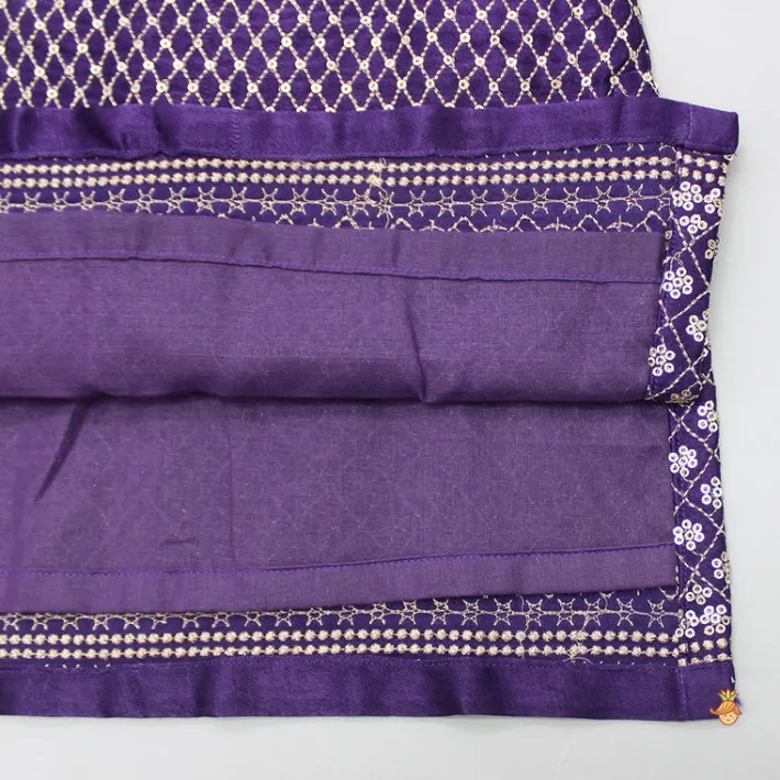 Sale Sequins And Thread Embroidered Purple Strappy Kurti With Palazzo And Net Dupatta Ethnic Wear | Palazzos & Shararas