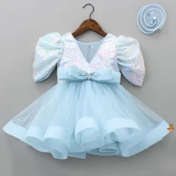 Outlet Sequins Beautified Flared Blue Dress With Swirled Hair Clip Dresses & Sets | Dresses