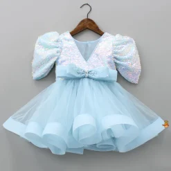 Outlet Sequins Beautified Flared Blue Dress With Swirled Hair Clip Dresses & Sets | Dresses