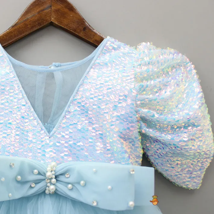 Outlet Sequins Beautified Flared Blue Dress With Swirled Hair Clip Dresses & Sets | Dresses