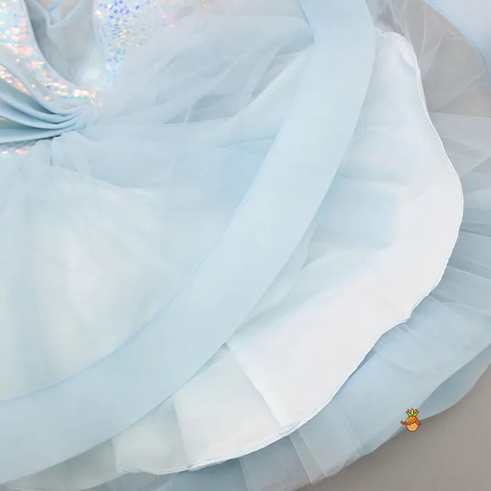 Outlet Sequins Beautified Flared Blue Dress With Swirled Hair Clip Dresses & Sets | Dresses