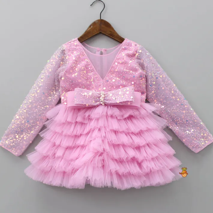 Sale Sequins Beautified Layered Bottom Pink Dress Dresses & Sets | Dresses