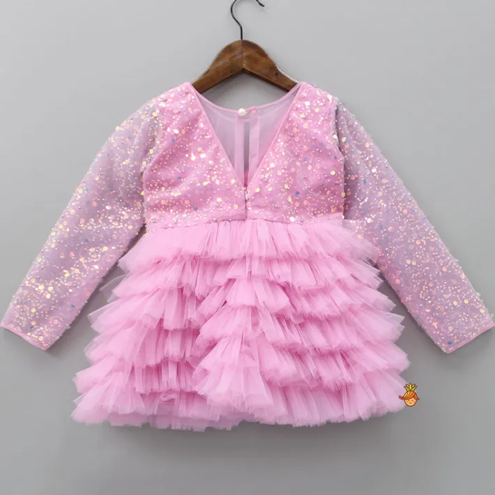 Sale Sequins Beautified Layered Bottom Pink Dress Dresses & Sets | Dresses