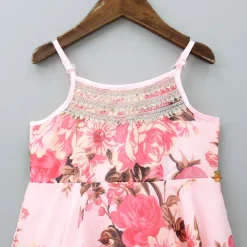 Fashion Sequins Detailed Floral Printed Pink Gown Ethnic Wear | Kurtis & Jumpsuits