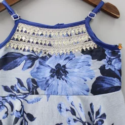 Outlet Sequins Detailed Floral Printed Blue Kurti Ethnic Wear | Kurtis & Jumpsuits