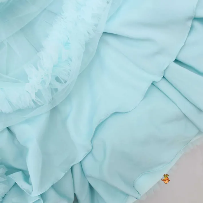 Clearance Sequins Embellished Blue Ruffle Layered Party Wear Gown Dresses & Sets | Gowns