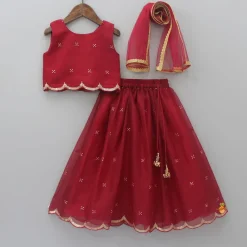New Sequins Embellished Fancy Scalloped Top And Lehenga With Matching Dupatta Ethnic Wear | Lehengas & Ghagras