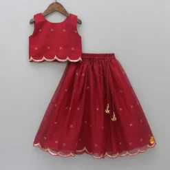 New Sequins Embellished Fancy Scalloped Top And Lehenga With Matching Dupatta Ethnic Wear | Lehengas & Ghagras