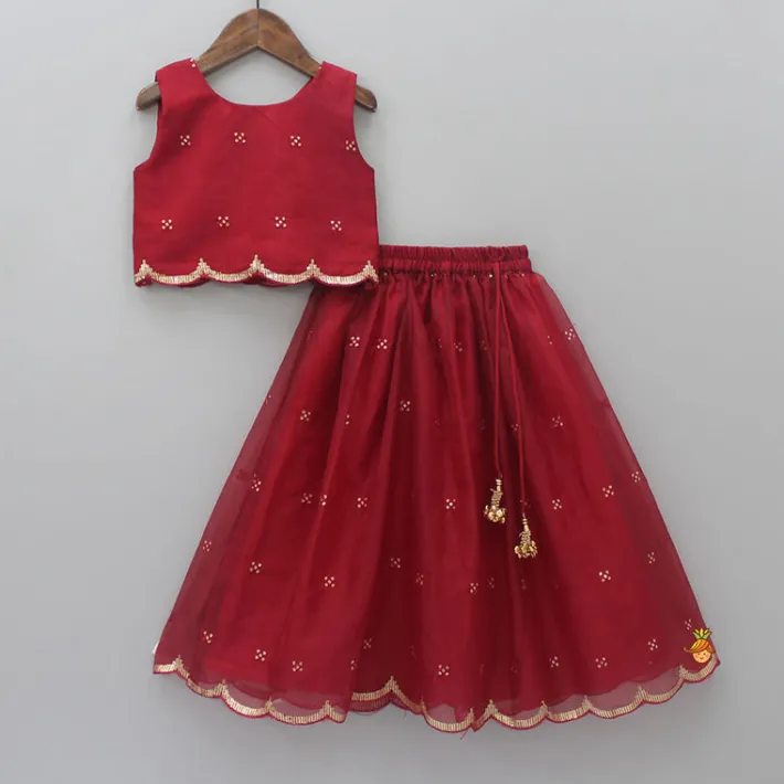 New Sequins Embellished Fancy Scalloped Top And Lehenga With Matching Dupatta Ethnic Wear | Lehengas & Ghagras