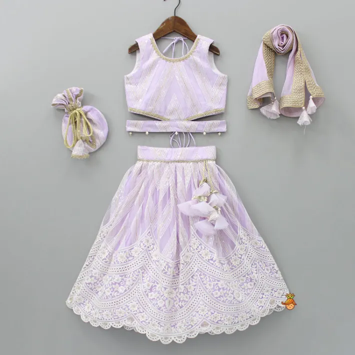 Sale Sequins Embellished Lilac Top And Lehenga With Dupatta And Potli Bag Ethnic Wear | Lehengas & Ghagras