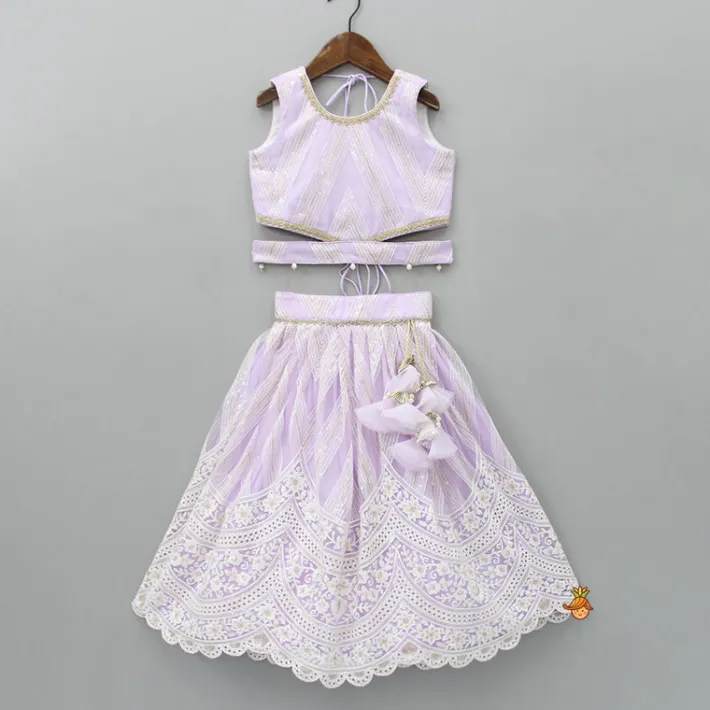 Sale Sequins Embellished Lilac Top And Lehenga With Dupatta And Potli Bag Ethnic Wear | Lehengas & Ghagras