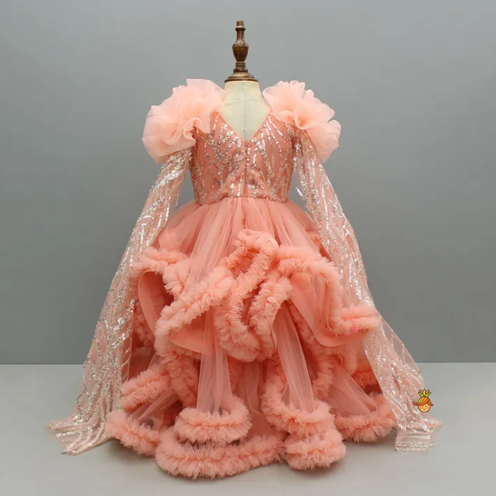 Fashion Sequins Embellished Long Sleeved Layered Gown Dresses & Sets | Dresses