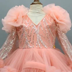 Fashion Sequins Embellished Long Sleeved Layered Gown Dresses & Sets | Dresses