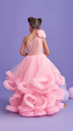 Online Sequins Embellished One Shoulder Layered Gown Dresses & Sets | Gowns