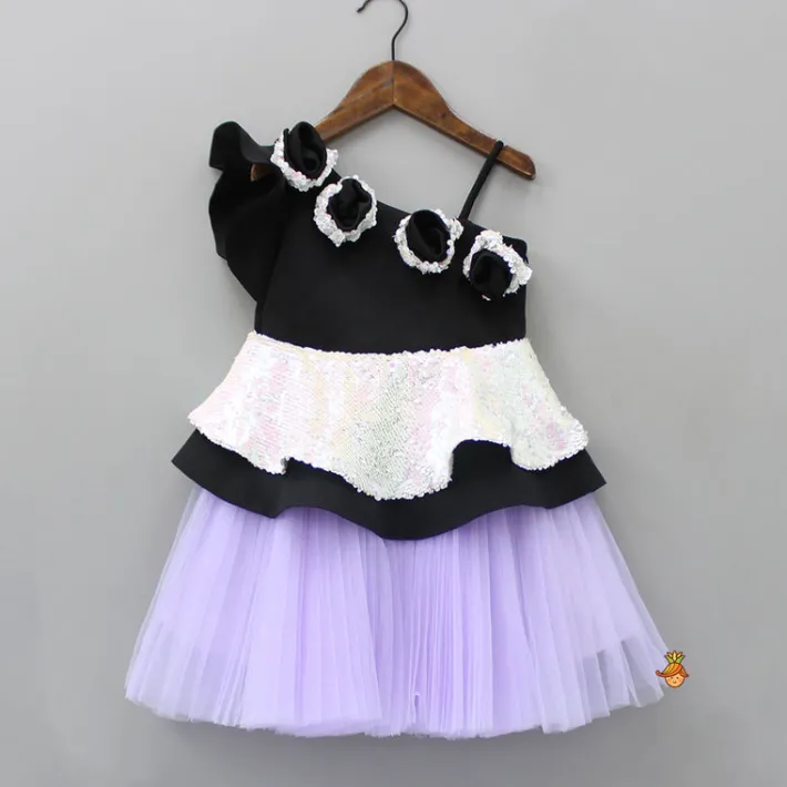 New Sequins Embellished Peplum Dress With Net Bottom And Matching Bowie Hair Clip Dresses & Sets | Dresses