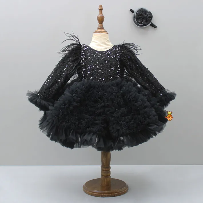 Discount Sequins Embellished Ruffled Black Dress With Matching Swirled Bowie Headband Dresses & Sets | Dresses