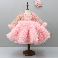 Discount Sequins Embellished Ruffled Peach Dress With Matching Swirled Bowie Headband Dresses & Sets | Dresses