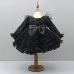Discount Sequins Embellished Ruffled Black Dress With Matching Swirled Bowie Headband Dresses & Sets | Dresses