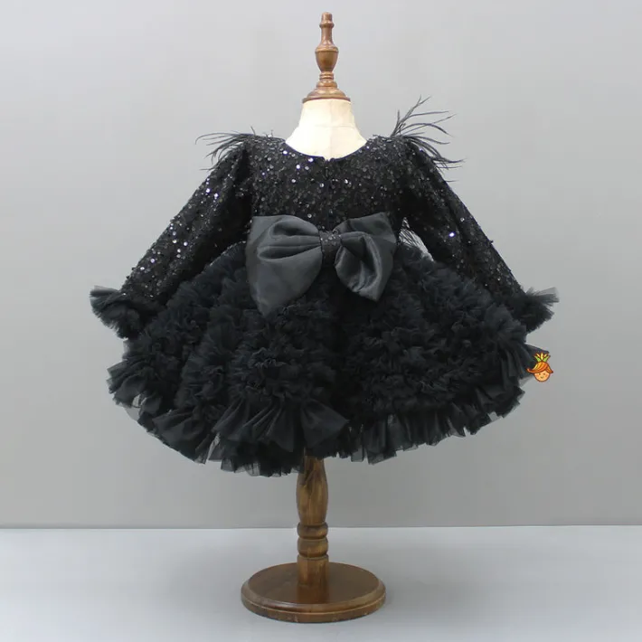 Discount Sequins Embellished Ruffled Black Dress With Matching Swirled Bowie Headband Dresses & Sets | Dresses
