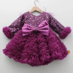 Clearance Sequins Embellished Ruffled Dress With Matching Swirled Bow Headband Dresses & Sets | Dresses