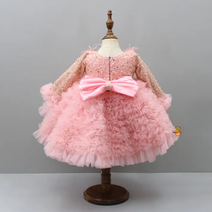 Discount Sequins Embellished Ruffled Peach Dress With Matching Swirled Bowie Headband Dresses & Sets | Dresses