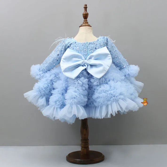 Online Sequins Embellished Ruffled Blue Dress With Matching Swirled Bowie Head Band Dresses & Sets | Dresses