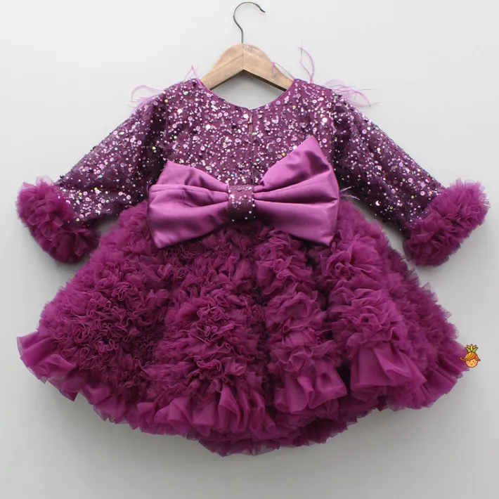 Clearance Sequins Embellished Ruffled Dress With Matching Swirled Bow Headband Dresses & Sets | Dresses
