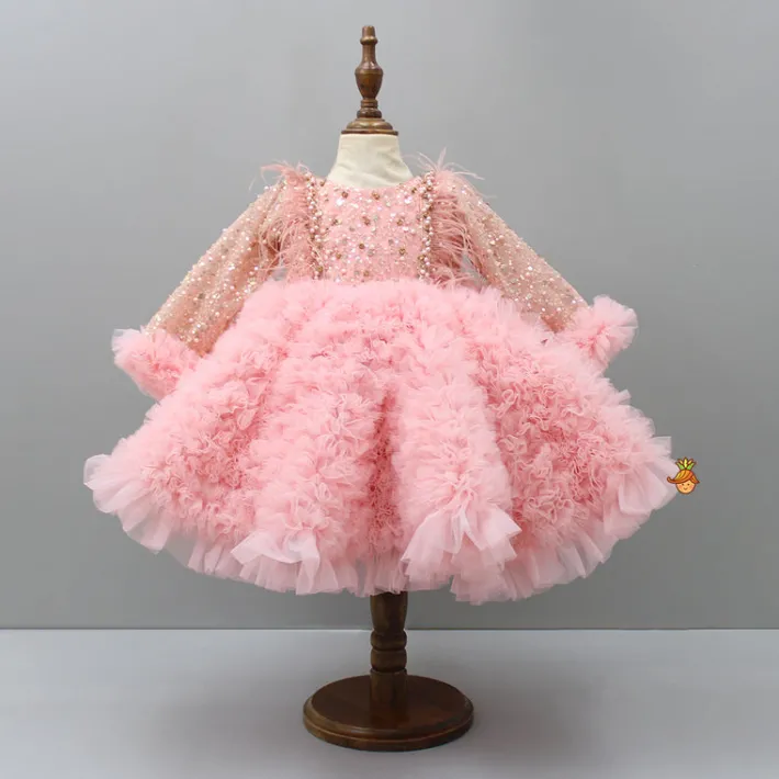 Discount Sequins Embellished Ruffled Peach Dress With Matching Swirled Bowie Headband Dresses & Sets | Dresses