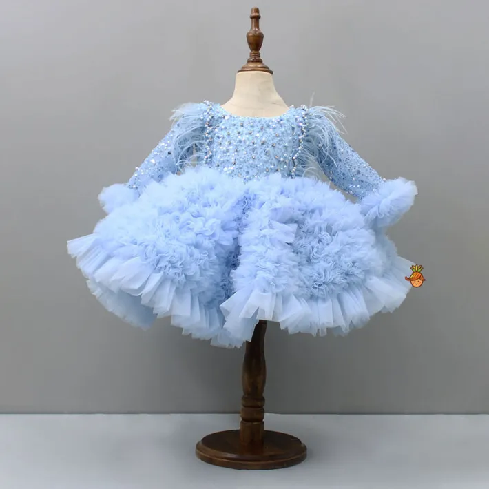 Online Sequins Embellished Ruffled Blue Dress With Matching Swirled Bowie Head Band Dresses & Sets | Dresses