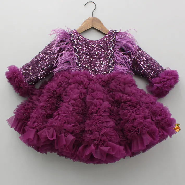 Clearance Sequins Embellished Ruffled Dress With Matching Swirled Bow Headband Dresses & Sets | Dresses