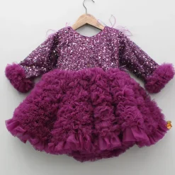 Clearance Sequins Embellished Ruffled Dress With Matching Swirled Bow Headband Dresses & Sets | Dresses