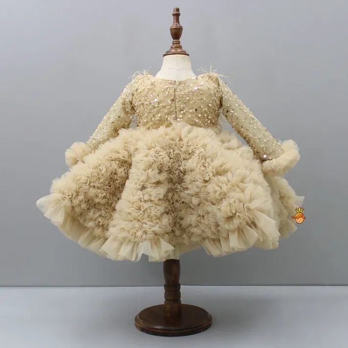 Online Sequins Embellished Ruffled Beige Dress With Matching Swirled Bowie Headband Dresses & Sets | Dresses