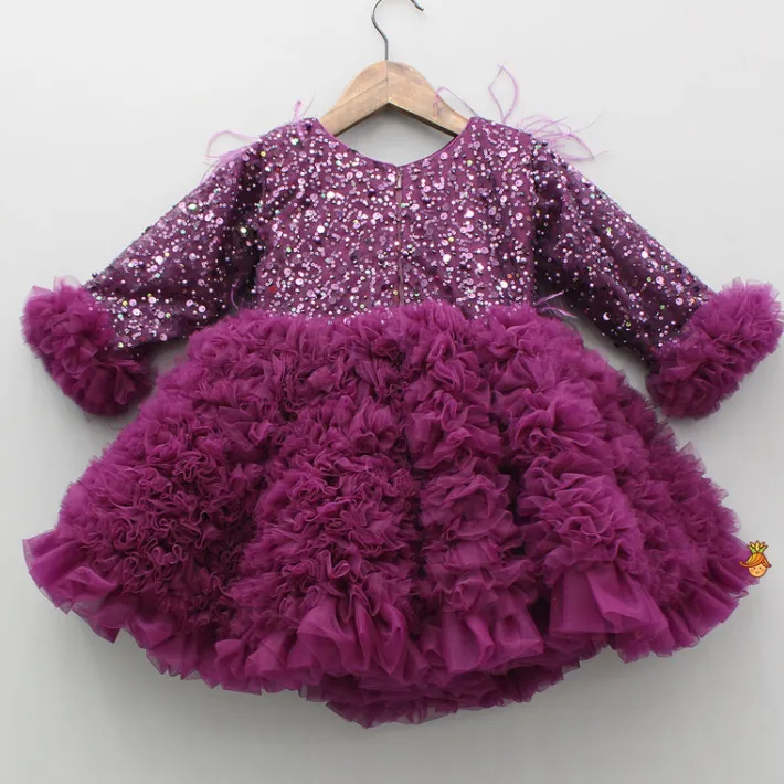 Clearance Sequins Embellished Ruffled Dress With Matching Swirled Bow Headband Dresses & Sets | Dresses