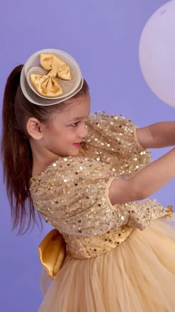 Fashion Sequins Enhanced Puff Sleeves Ruffle Dress With Bowie Head Band Dresses & Sets | Dresses