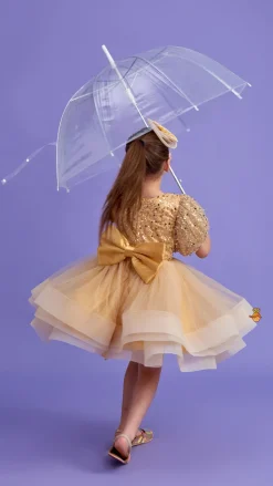 Fashion Sequins Enhanced Puff Sleeves Ruffle Dress With Bowie Head Band Dresses & Sets | Dresses