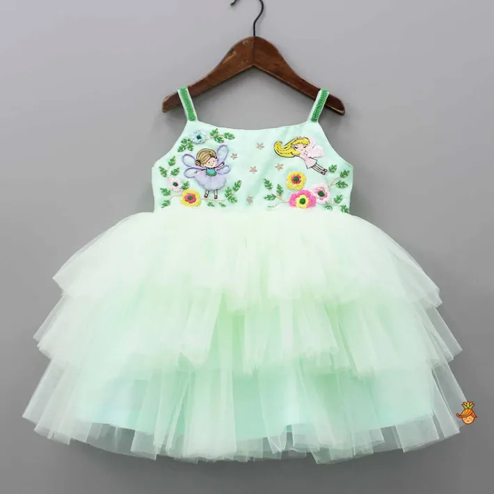 Fashion Sequins Fairies Embroidered Green Ruffled Dress Dresses & Sets | Dresses