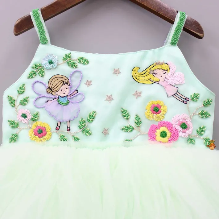 Fashion Sequins Fairies Embroidered Green Ruffled Dress Dresses & Sets | Dresses